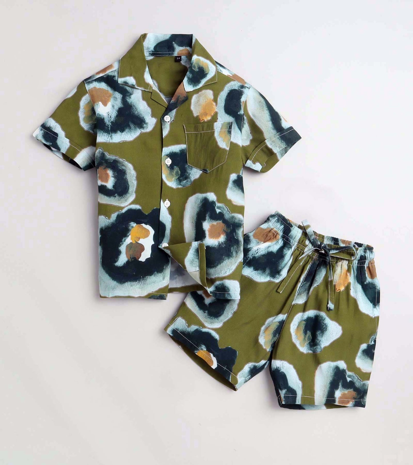 Olive Abstract Printed Boys Co ord Set