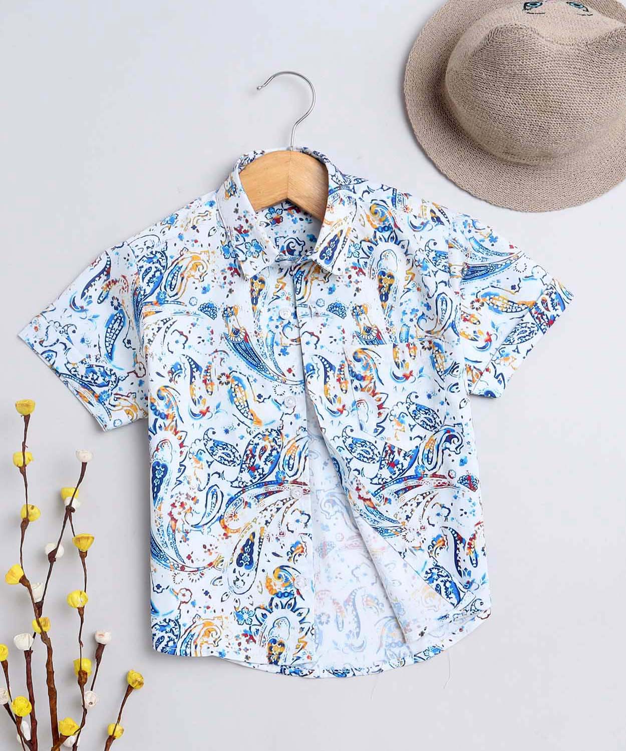 Paisley Print Pure Cotton Half Sleeve Shirt For Boys