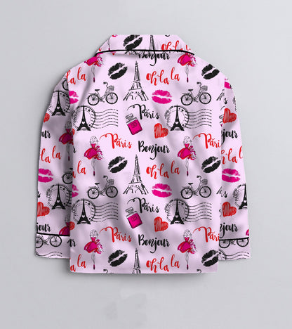 Paris Love Printed Girls Pure Cotton Nightsuit Set