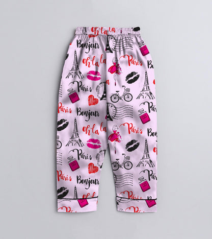 Paris Love Printed Girls Pure Cotton Nightsuit Set