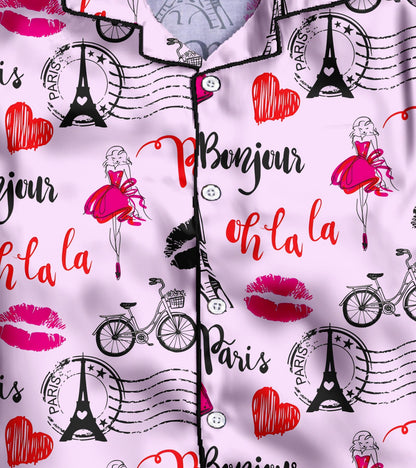 Paris Love Printed Girls Pure Cotton Nightsuit Set