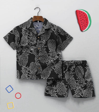 Pineapple Black Ground Printed Boys Co ord Set