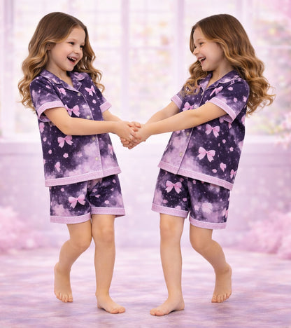 Pink Bow Fantasy Printed Girls Pure Cotton Half Nightsuit Set