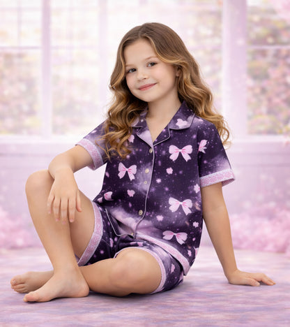 Pink Bow Fantasy Printed Girls Pure Cotton Half Nightsuit Set