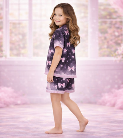 Pink Bow Fantasy Printed Girls Pure Cotton Half Nightsuit Set