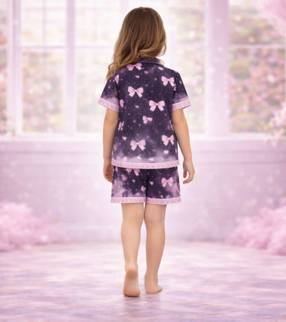 Pink Bow Fantasy Printed Girls Pure Cotton Half Nightsuit Set
