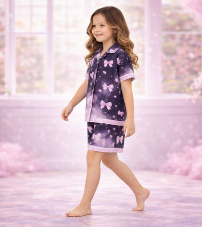 Pink Bow Fantasy Printed Girls Pure Cotton Half Nightsuit Set