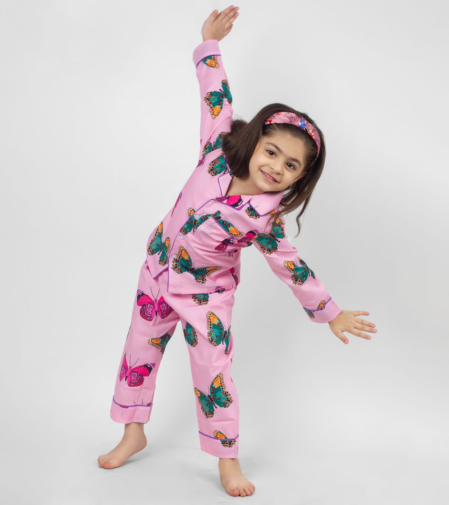 Pink Butterfly Printed Girls Nightsuit Set
