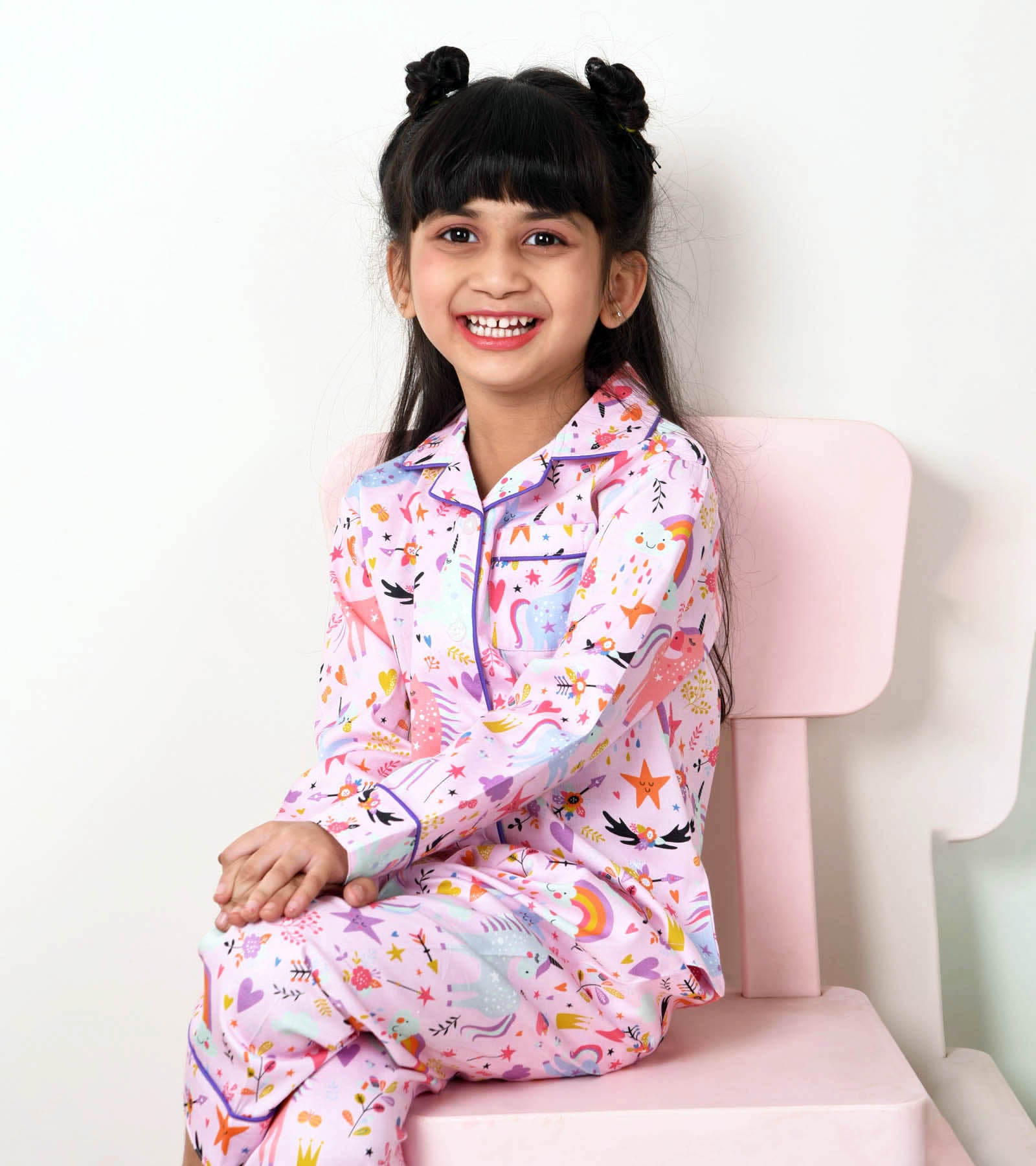 Pink Unicorn Printed Girls Nightsuit Set