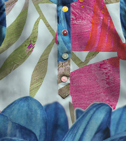 Pink and Blue Floral Printed Pure Cotton Kurta And Pyjama