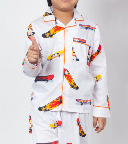 Playing with Skateboard Printed Night Suit Set