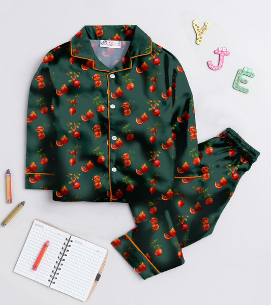Pomegranate Printed Girls Pure Cotton Nightsuit Set