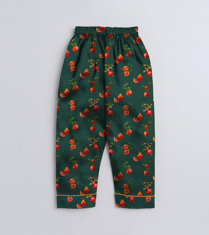 Pomegranate Printed Girls Pure Cotton Nightsuit Set
