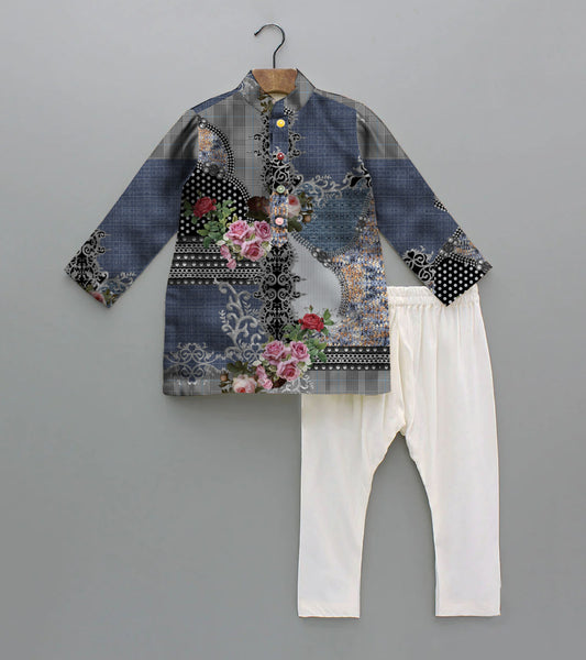 Poolka Denim Printed Pure Cotton Kurta And Pyjama