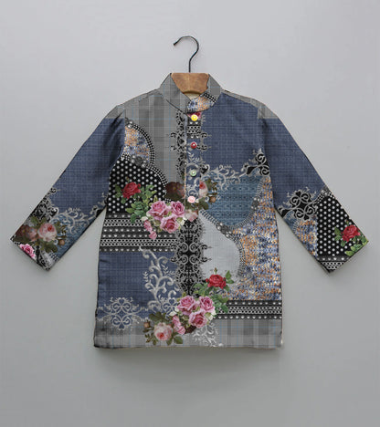 Poolka Denim Printed Pure Cotton Kurta And Pyjama