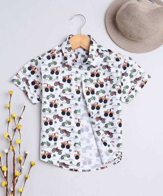 Racing Truck Print Pure Cotton Half Sleeve Shirt For Boys