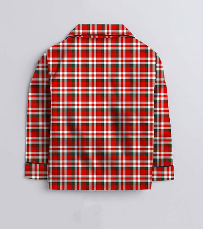 Red Checks  Pure Cotton Christmas Printed Nightsuit Set