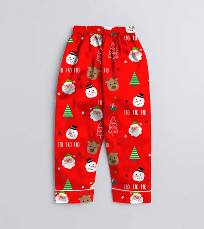 Red Ground with Santa Gift Pure Cotton Christmas Printed Nightsuit Set