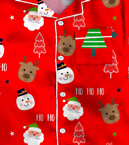 Red Ground with Santa Gift Pure Cotton Christmas Printed Nightsuit Set