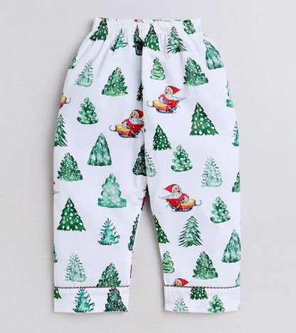 Red Santa Green Tree Printed Christmas Gift Nightsuit Set