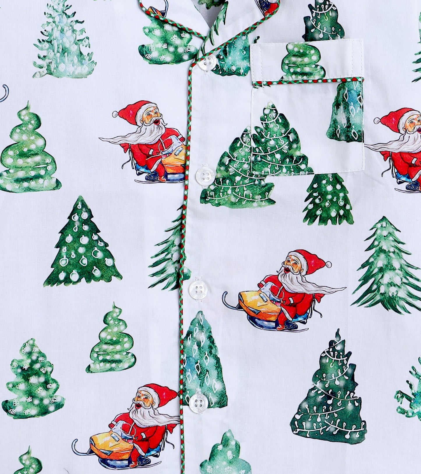 Red Santa Green Tree Printed Christmas Gift Nightsuit Set