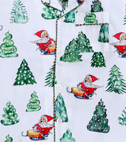 Red Santa Green Tree Printed Christmas Gift Nightsuit Set