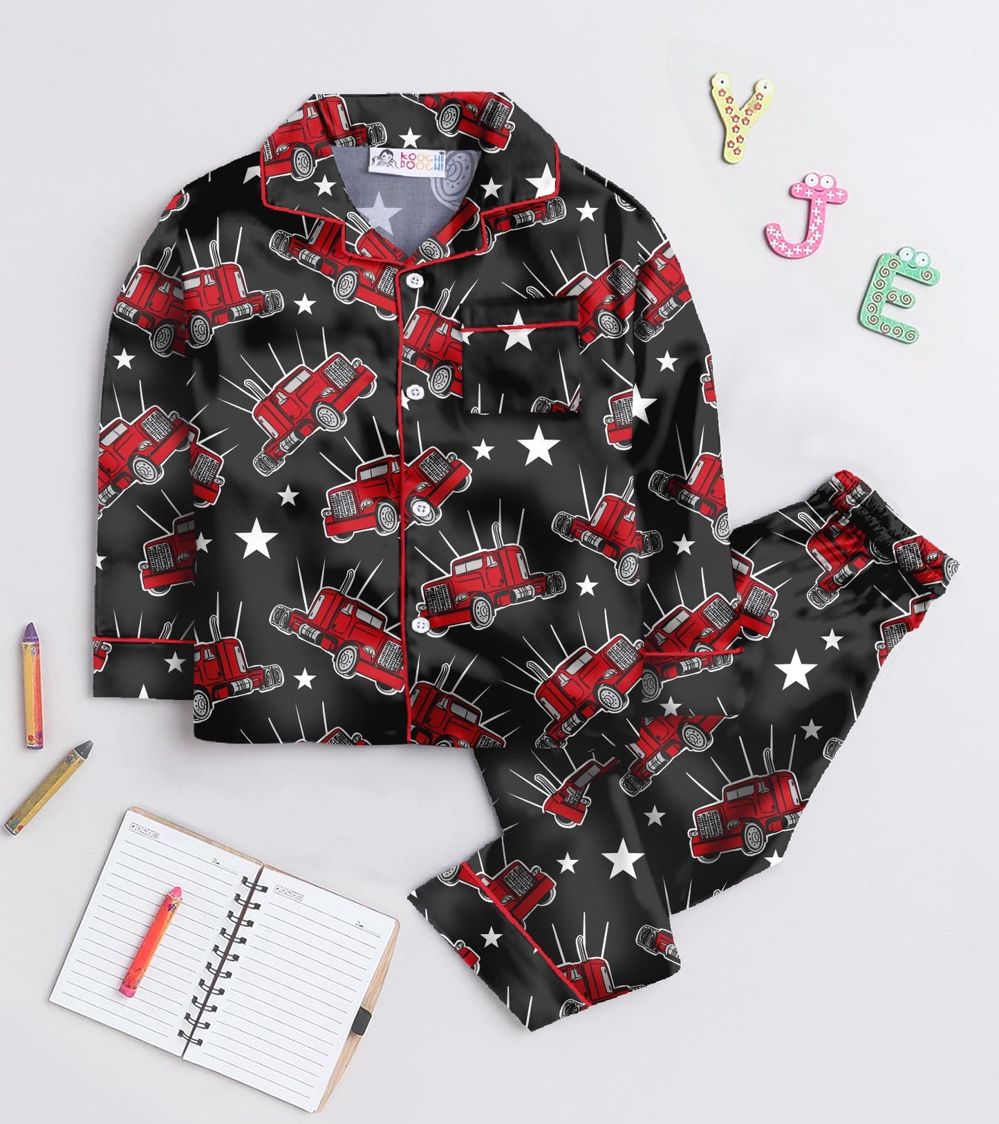 Red Truck Pure Cotton Printed Nightsuit Set