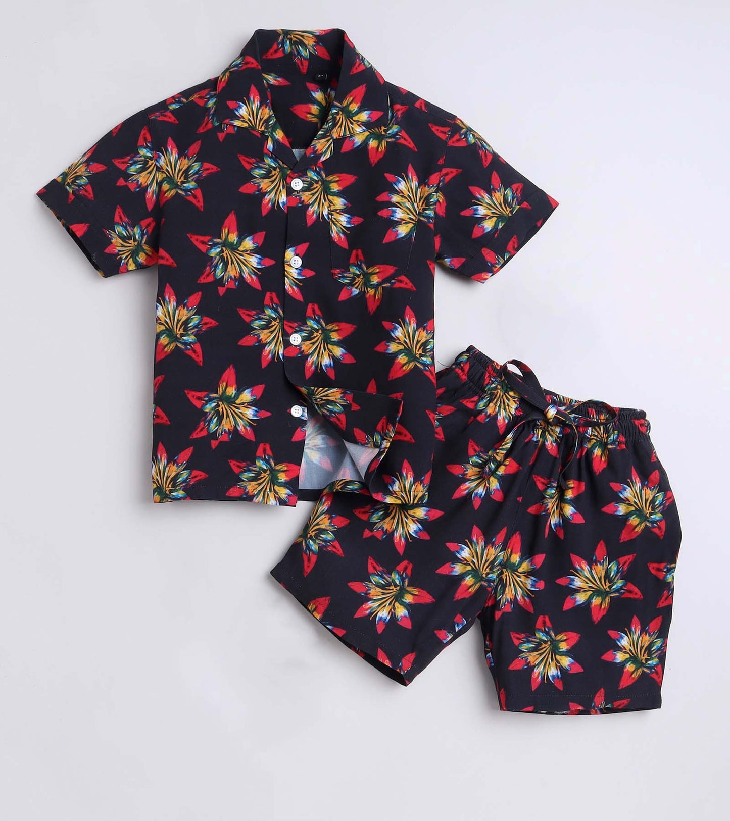 Red Big Flower Printed Boys Co Ord Set