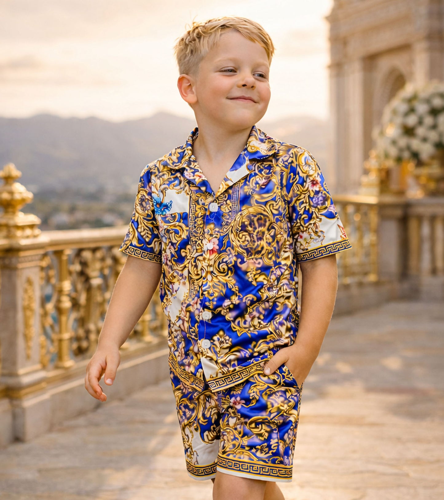 Royal Baroque Pure Cotton Luxe Co-ord Set For Boys