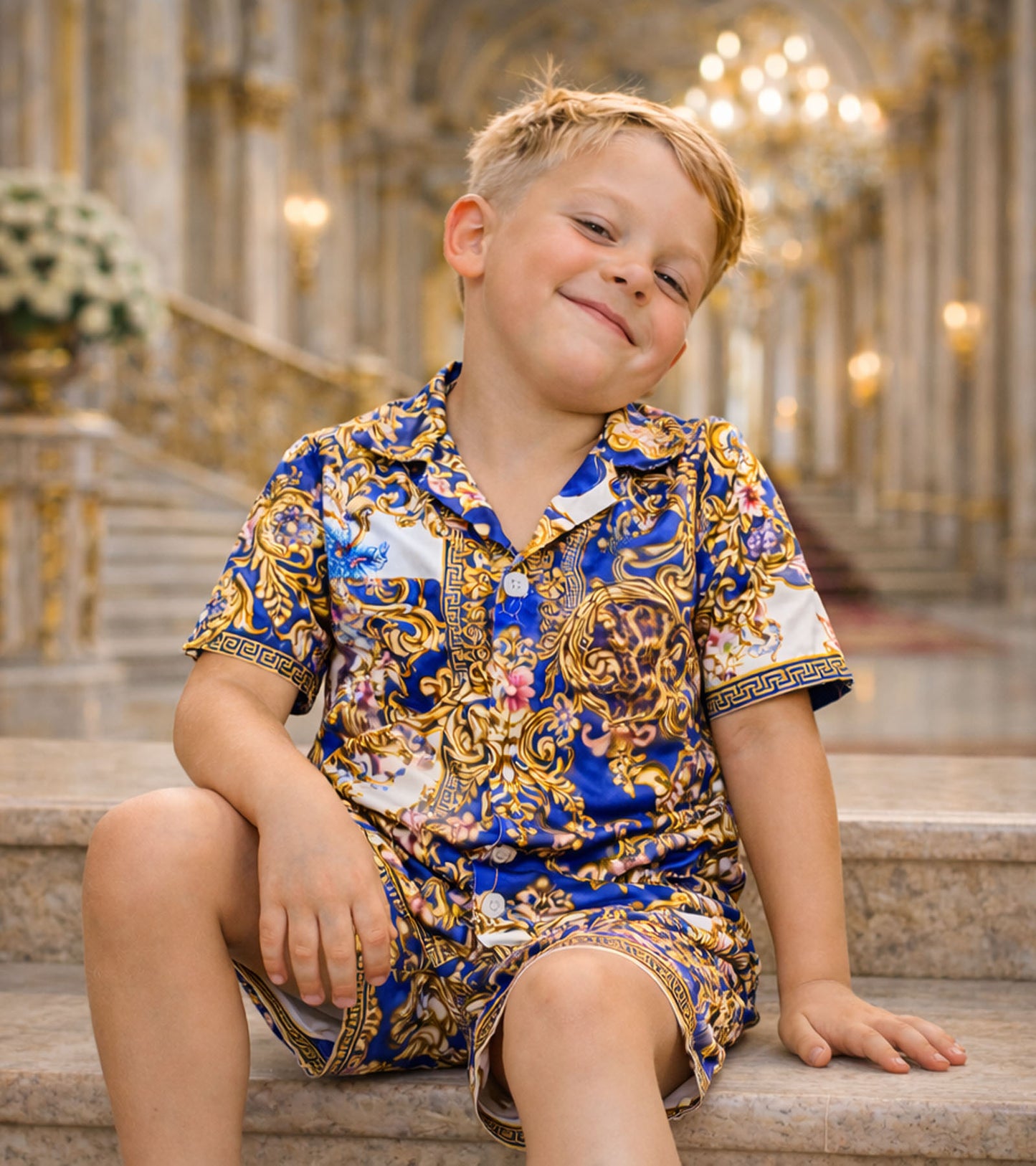 Royal Baroque Pure Cotton Luxe Co-ord Set For Boys