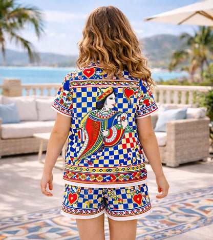Royal Mosaic Hearts Printed Girls Pure Cotton Half Nightsuit Set
