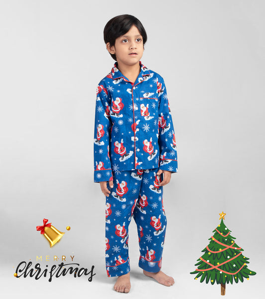 Santa Snow Skating Christmas Printed Nightsuit Set