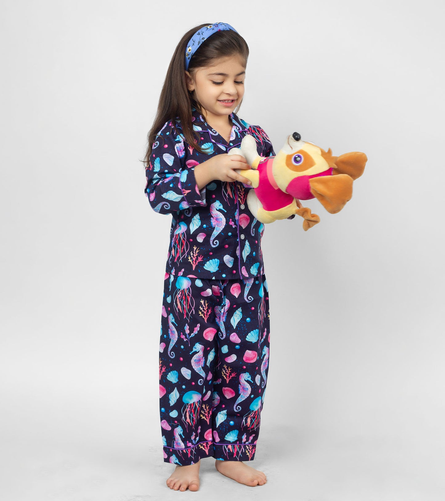 Seahorse Printed Girls Nightsuit Set