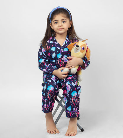 Seahorse Printed Girls Nightsuit Set