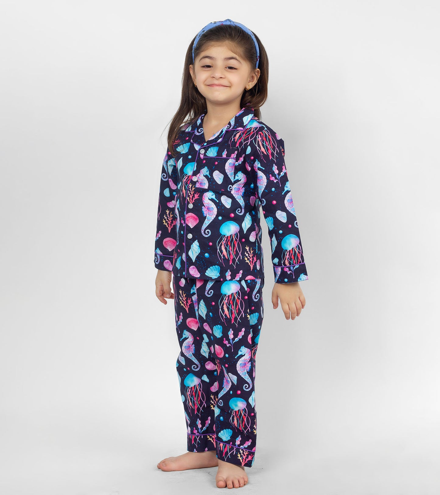 Seahorse Printed Girls Nightsuit Set