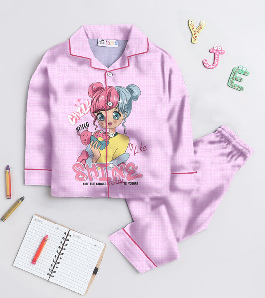 Shining Star Printed Girls Pure Cotton Nightsuit Set