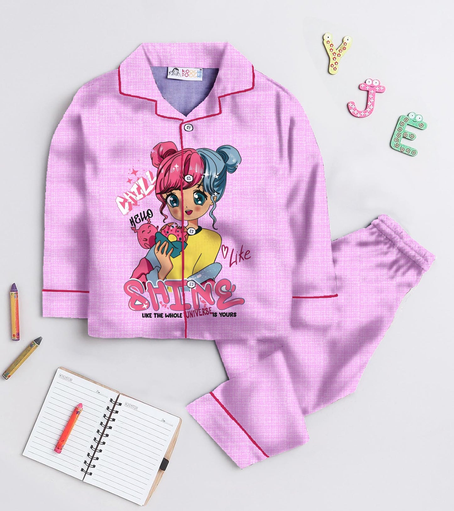 Shining Star Printed Girls Pure Cotton Nightsuit Set