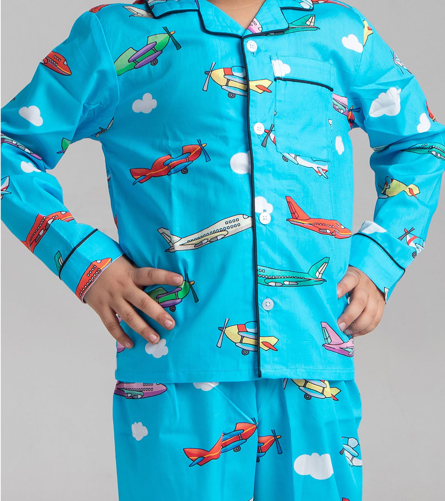 Sky Aeroplane Printed Night Suit Set