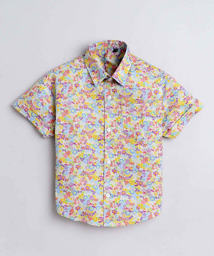 Small Floral Allover Print Pure Cotton Half Sleeve Shirt For Boys