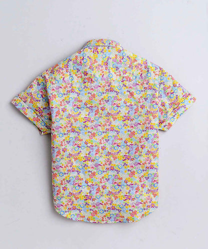 Small Floral Allover Print Pure Cotton Half Sleeve Shirt For Boys