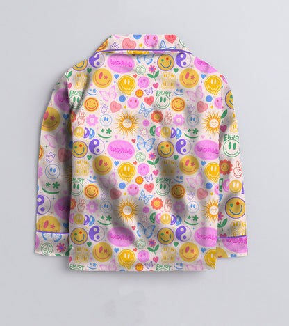 Smilely Printed Girls Pure Cotton Nightsuit Set