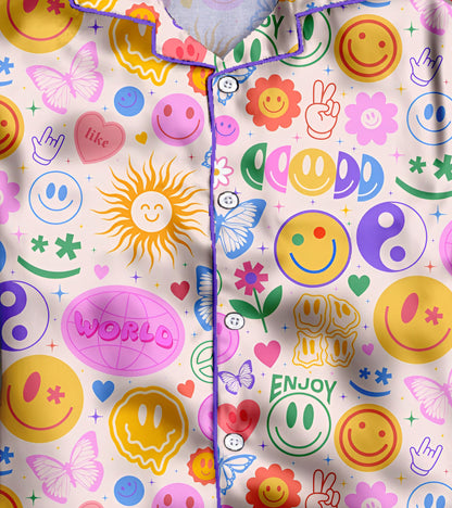 Smilely Printed Girls Pure Cotton Nightsuit Set