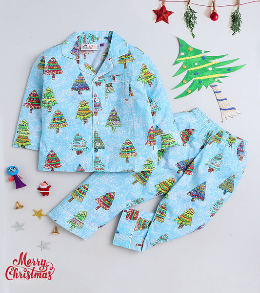 Snow Tree Printed Christmas Gift Nightsuit Set