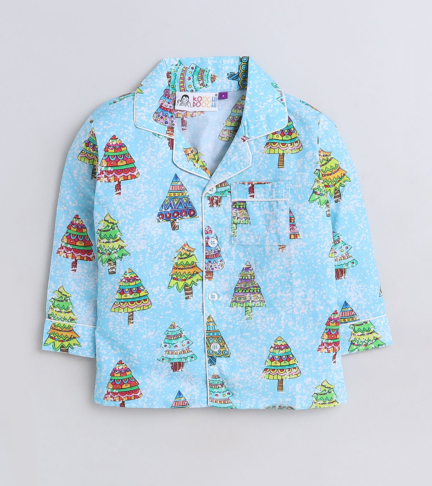 Snow Tree Printed Christmas Gift Nightsuit Set