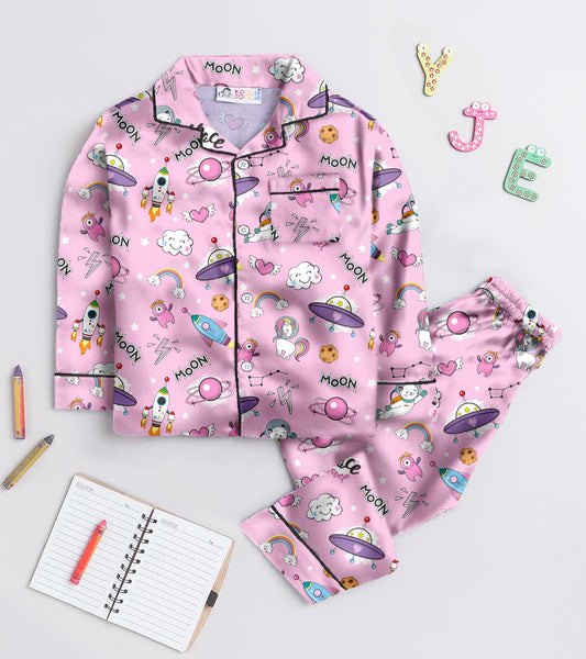 Space and Moon Cute Pure Cotton Printed Nightsuit Set