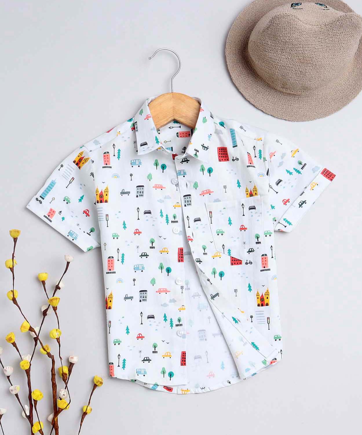 Street Print Pure Cotton Half Sleeve Shirt For Boys