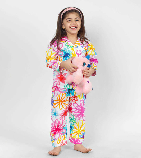 Summery Colour Printed Girls Nightsuit Set