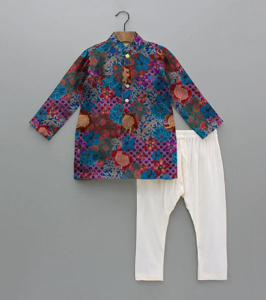 Sunset Floral Printed Pure Cotton Kurta And Pyjama