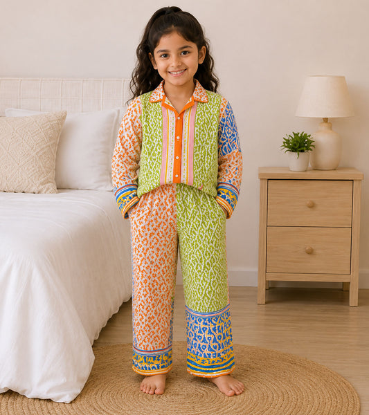 Sunshine Patch Printed Girls Pure Cotton Nightsuit Set