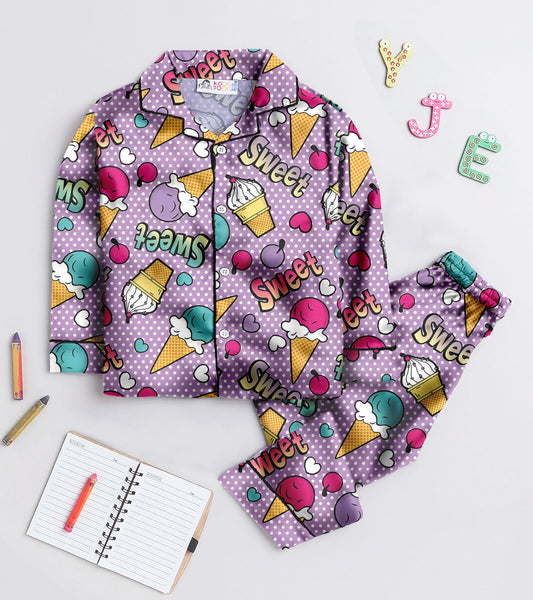 Sweet Ice cream Printed Girls Pure Cotton Nightsuit Set
